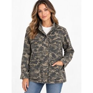 Denver Hayes Military Field Jacket Womens Medium Camo Green Cotton Utility Coat